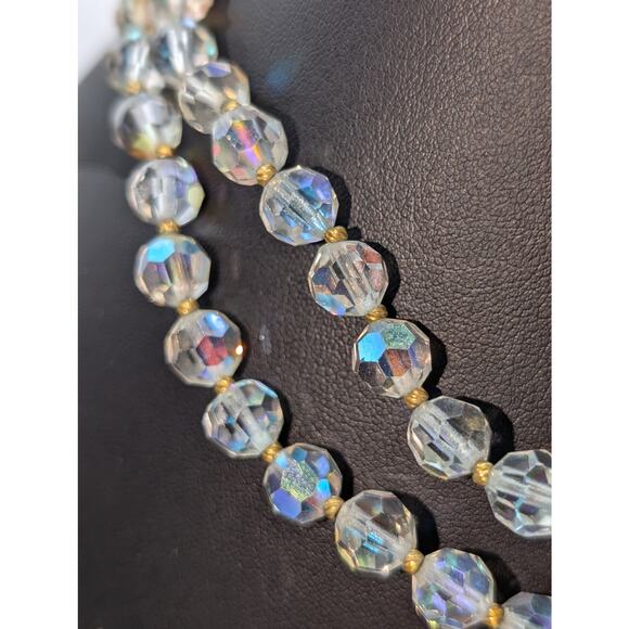 Vintage Double Strand Aurora Borealis Crystal Gold Bead 13"-15" Choker Necklace - Picture 3 of 8